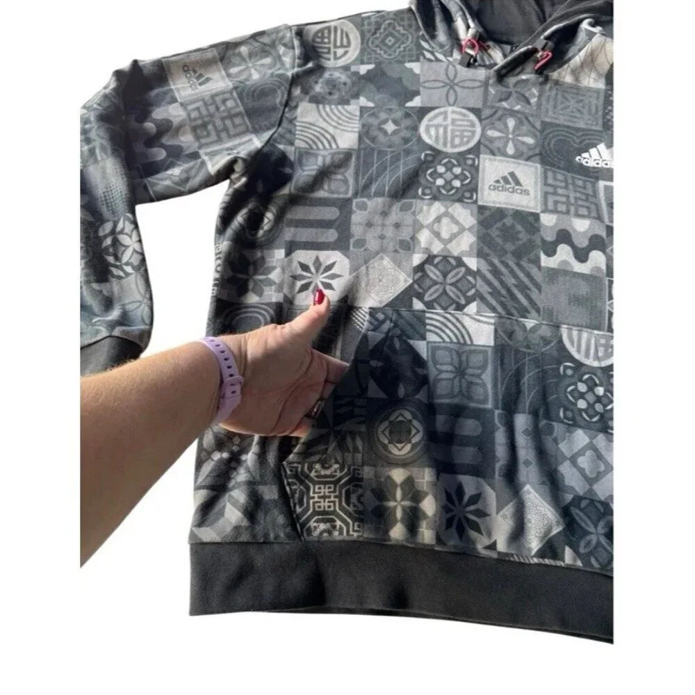 Adidas Men's Sz L CNY Chinese New Year All Over Print Black & Gray Hoodie